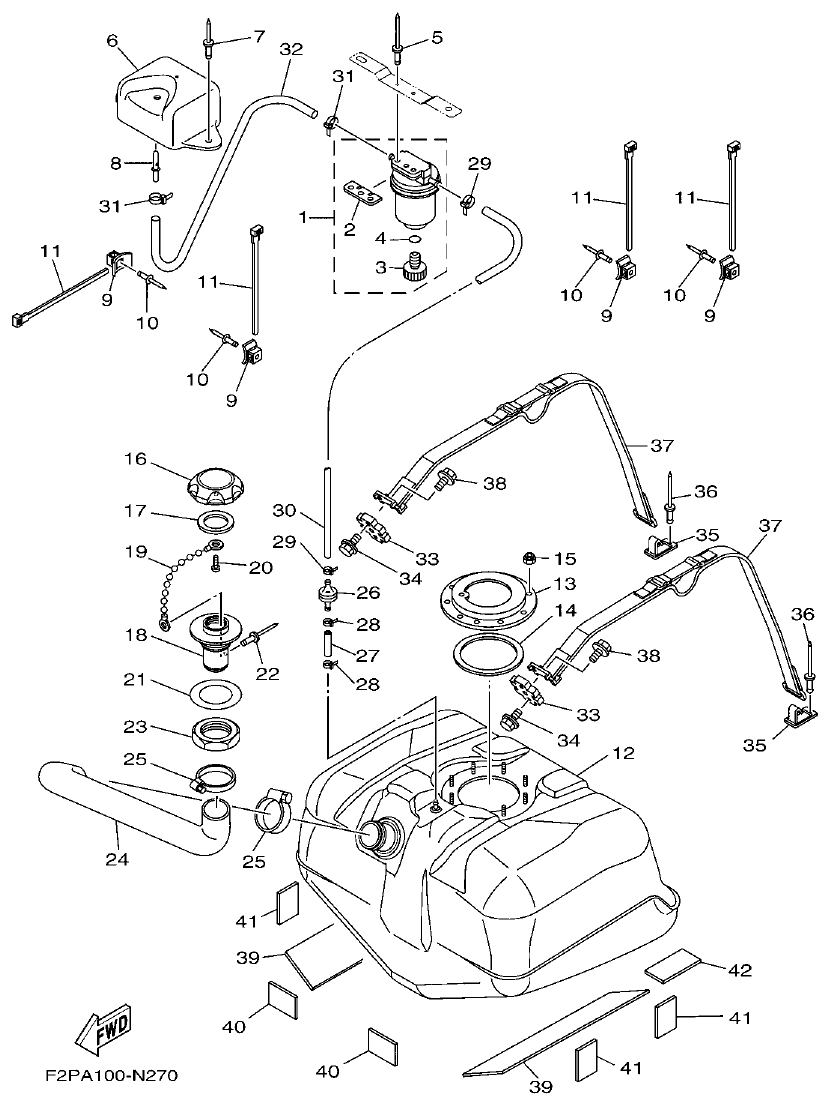 Yamaha F2ML FUEL TANK parts diagram